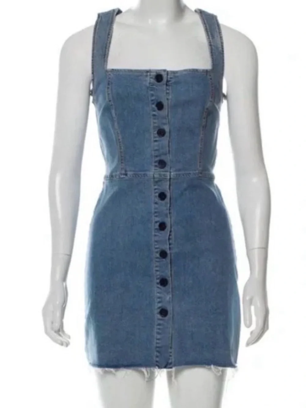 REFORMATION Lars Denim Dress Mini Short Raw Cut Hem Button Up Adriatic Blue 0 XS - Picture 11 of 15